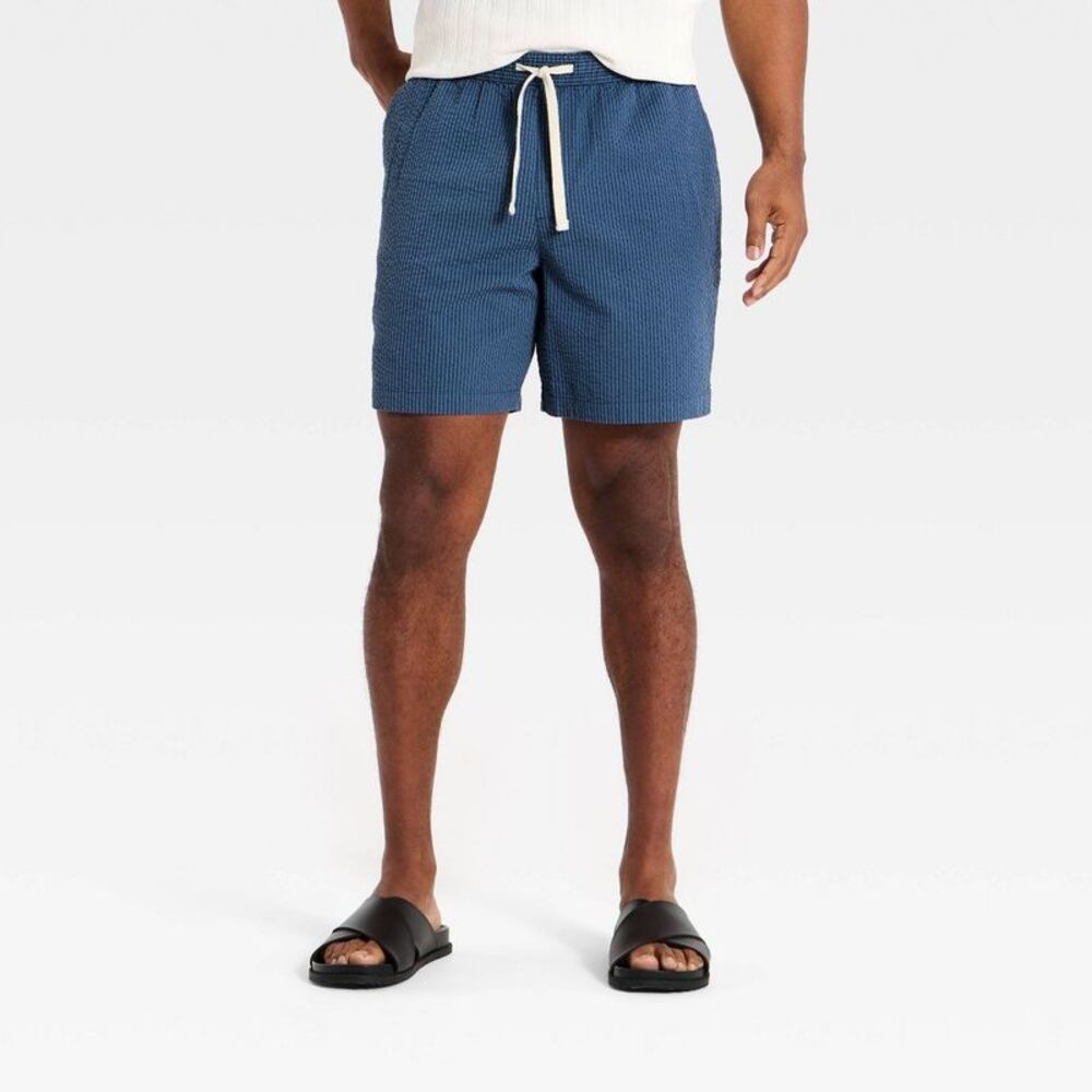Men's 7" Seersucker Pull-On Shorts - Goodfellow & Co Blue XS